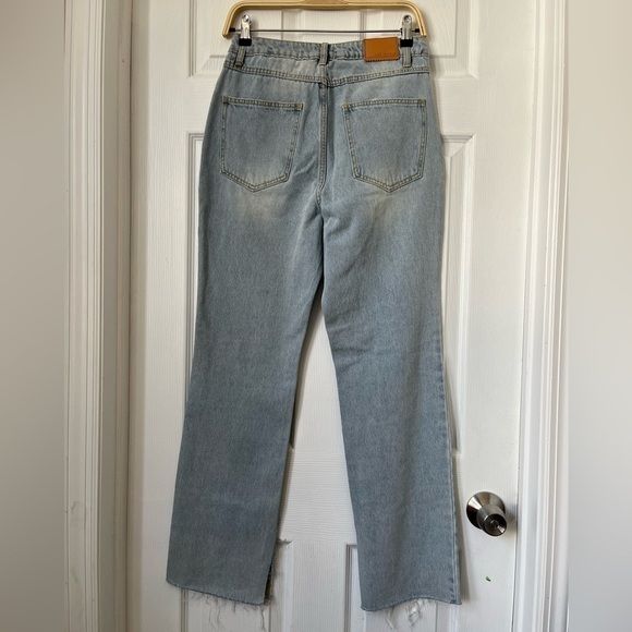 NWT Avec Les Files Straight Leg Jeans High Waist Slit Hem Cotton Light Wash 28 - Picture 4 of 9